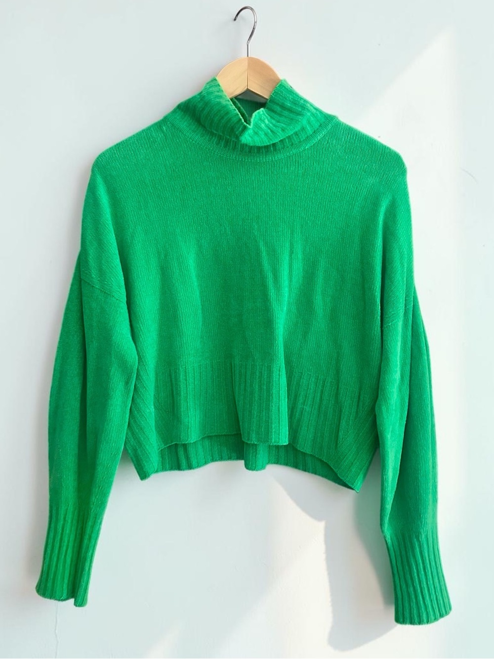 Paloma Wool Green Cropped Chenille Feel Mock Neck Sweater Sz M Made in Spain